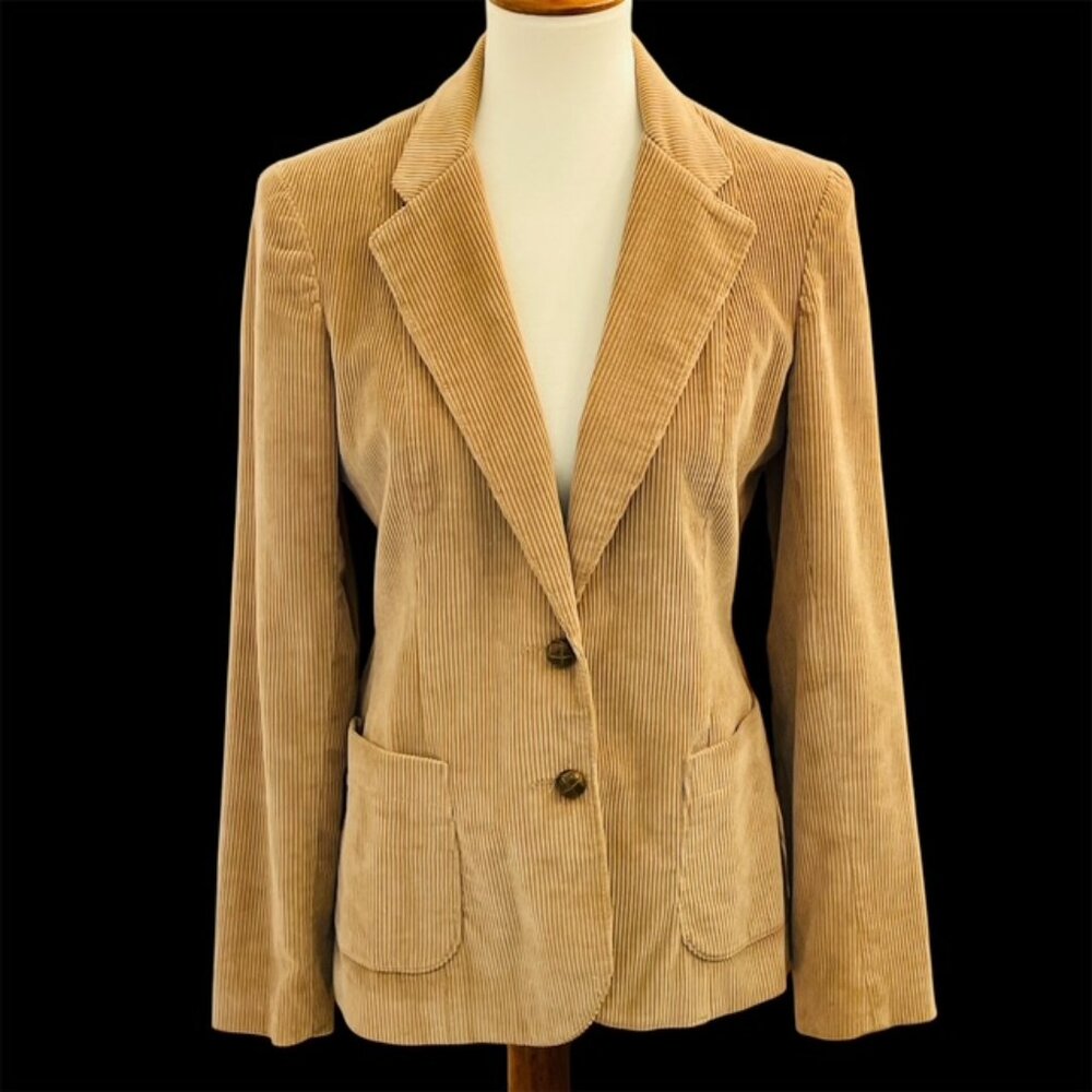 Vtg Peerless of Boston Tan Corduroy Blazer Sz 11/12 Preppy Old Money Academia
